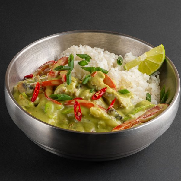 Зеленый карри с креветками