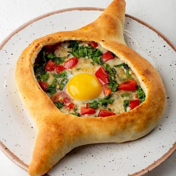 Хачапури аджарский с томатами и шпинатом