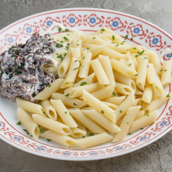 Бефстроганов с макаронами